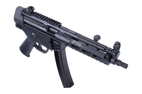 The PTR 9CT is a roller-delayed blowback pistol with an anodized M-LOK handguard.